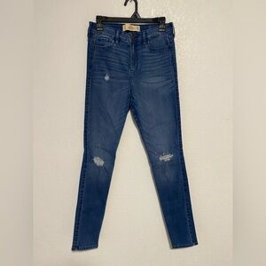 Hollister Womens Dark Wash Distressed Super Skinny High Rise Jeans